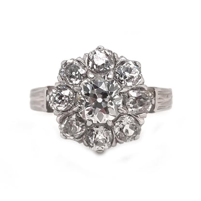 Art Deco French 2ct Old Mine Cut Diamond Cluster Engagement Ring