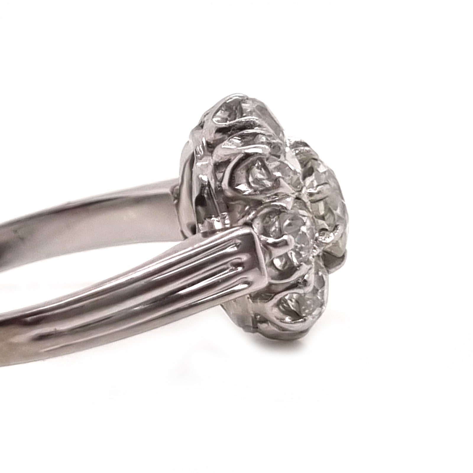 Art Deco French 2ct Old Mine Cut Diamond Cluster Engagement Ring