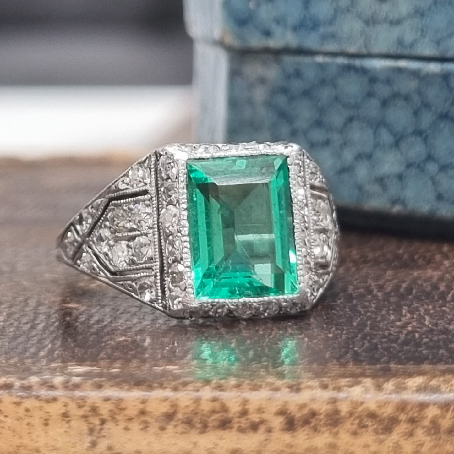 Edwardian Antique 2.10ct Emerald and Diamond Cluster Ring