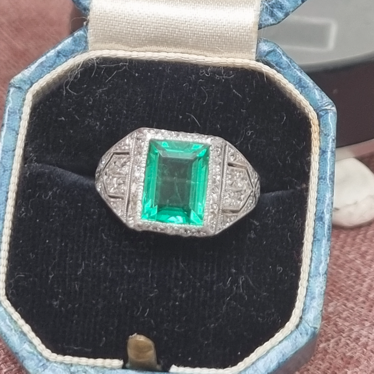 Edwardian Antique 2.10ct Emerald and Diamond Cluster Ring
