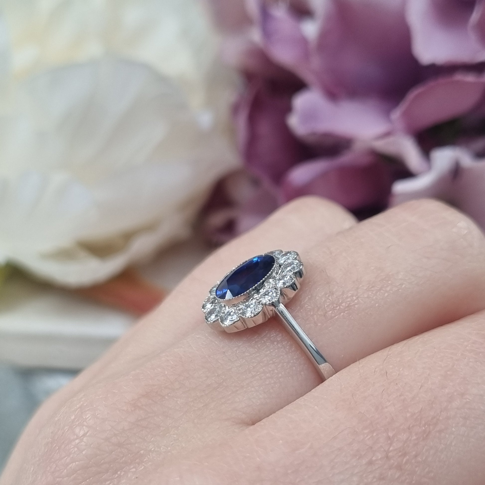 1.33ct Oval Sapphire and Diamond Cluster Engagement Ring