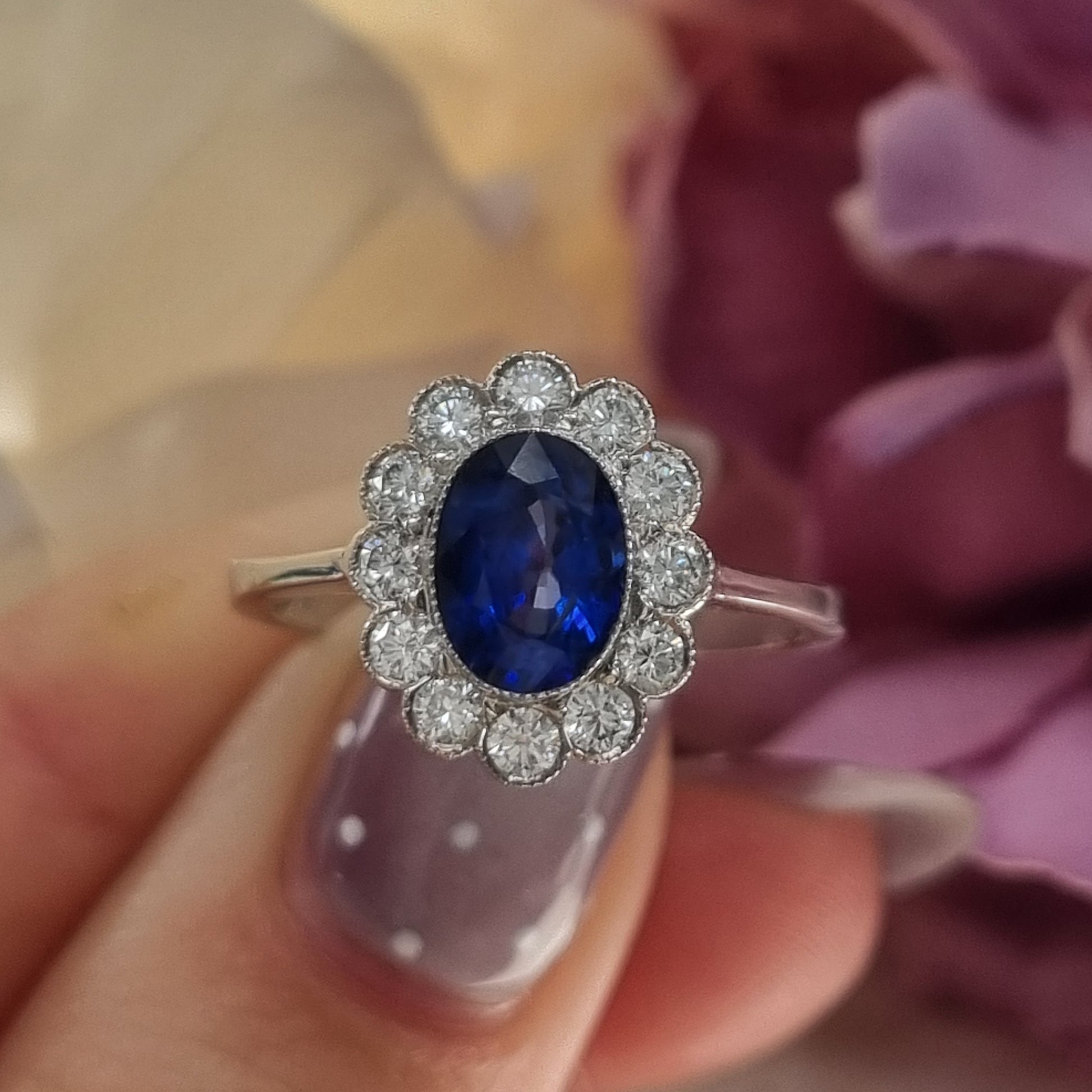 1.33ct Oval Sapphire and Diamond Cluster Engagement Ring