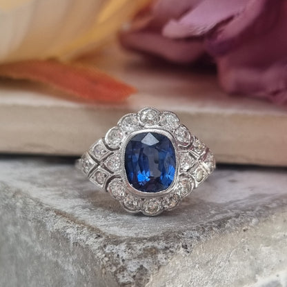 1.50ct Sapphire and Diamond Geometric Cluster Dress Ring in Platinum