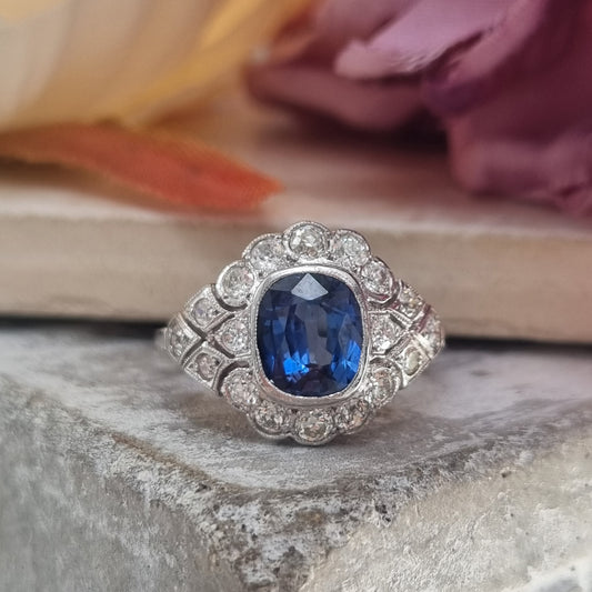 1.50ct Sapphire and Diamond Geometric Cluster Dress Ring in Platinum
