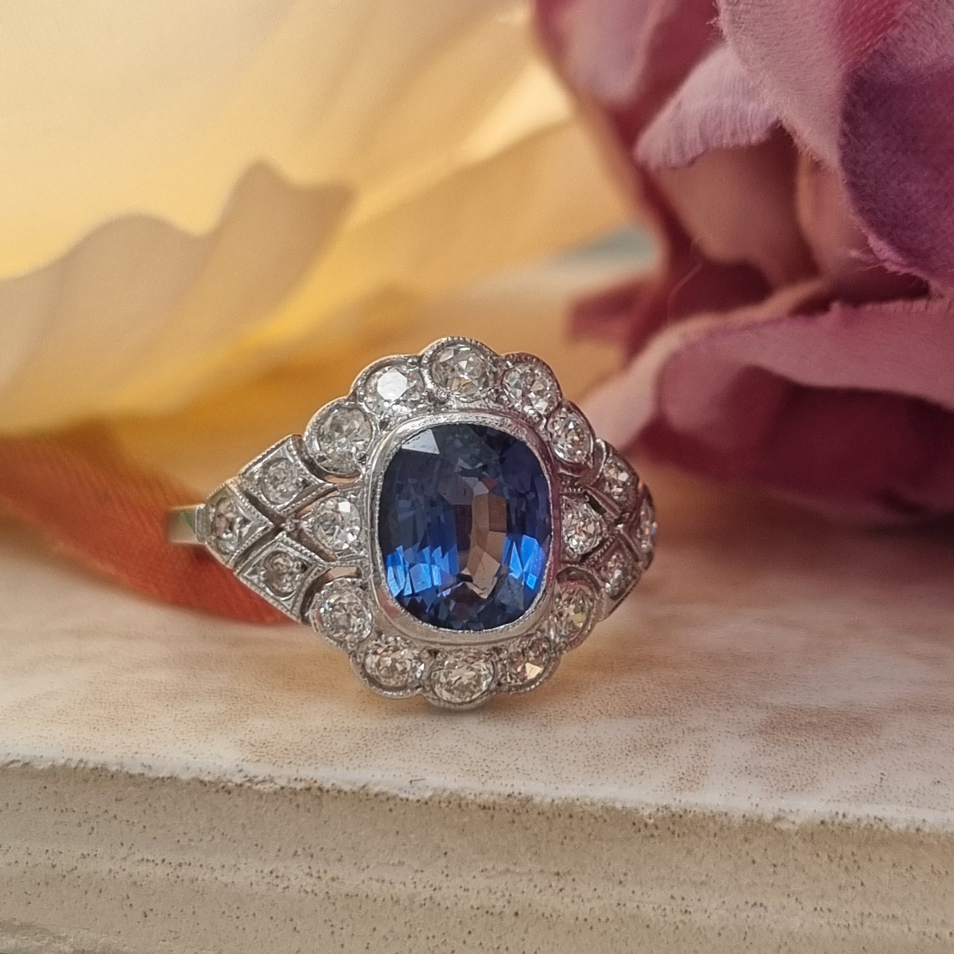 1.50ct Sapphire and Diamond Geometric Cluster Dress Ring in Platinum