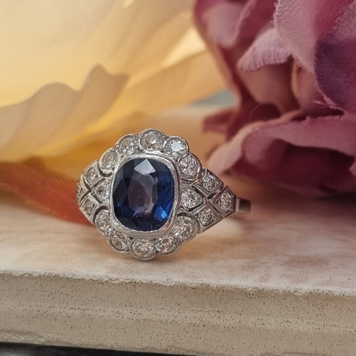 1.50ct Sapphire and Diamond Geometric Cluster Dress Ring in Platinum