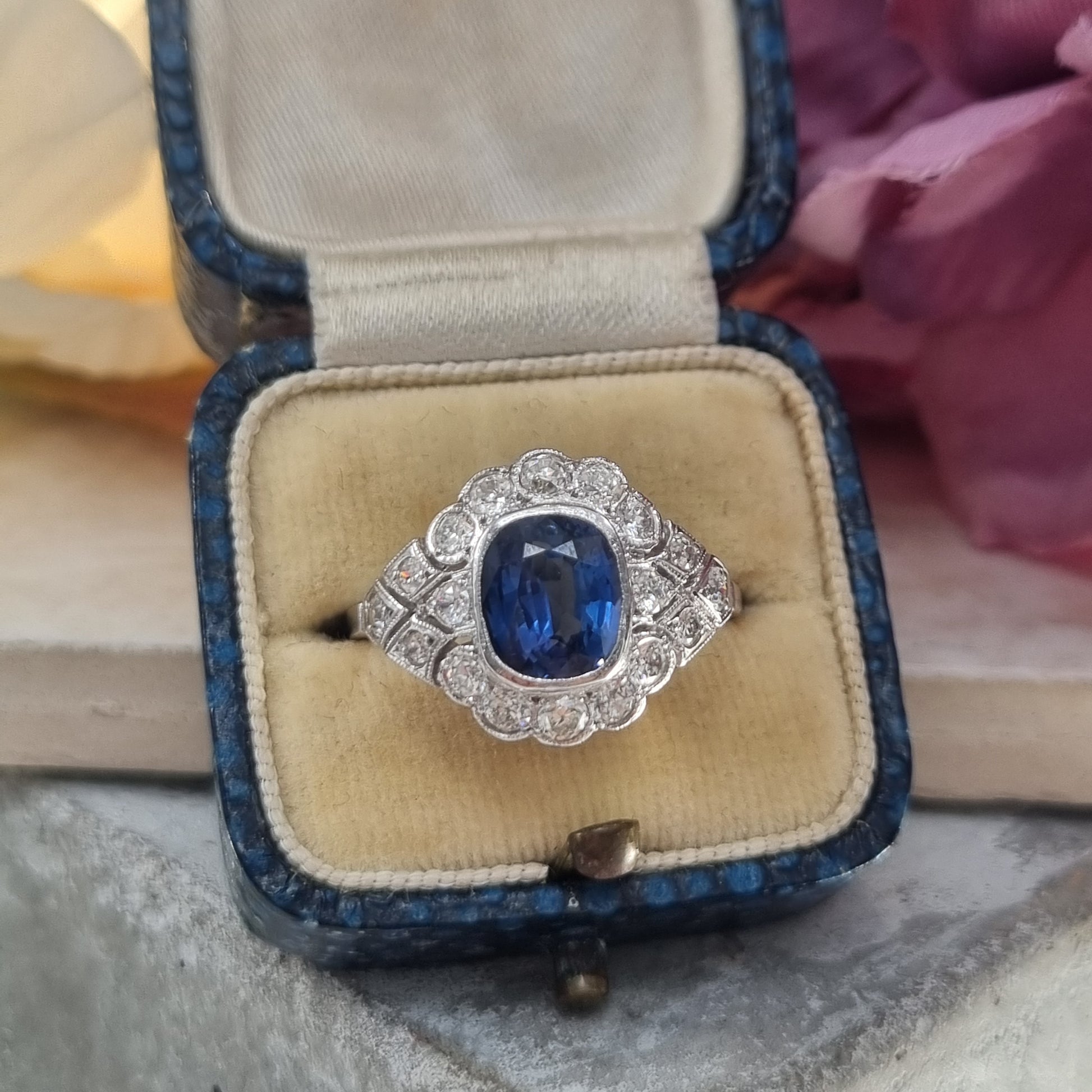 1.50ct Sapphire and Diamond Geometric Cluster Dress Ring in Platinum