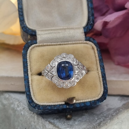 1.50ct Sapphire and Diamond Geometric Cluster Dress Ring in Platinum
