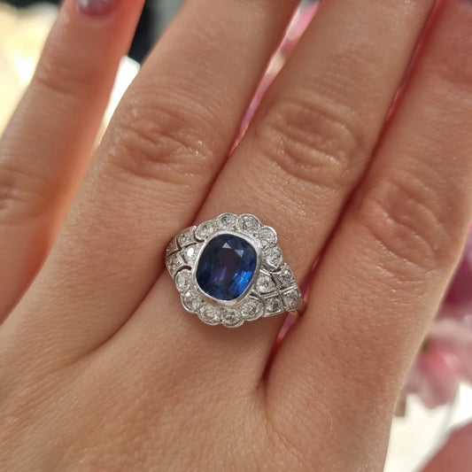 1.50ct Sapphire and Diamond Geometric Cluster Dress Ring in Platinum