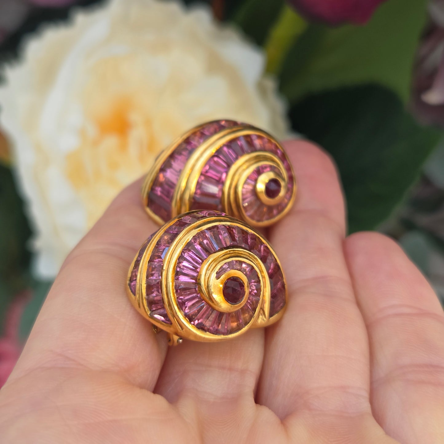 Fochtmann Strandgut Paradise Pink Tourmaline Snail Clip Earrings