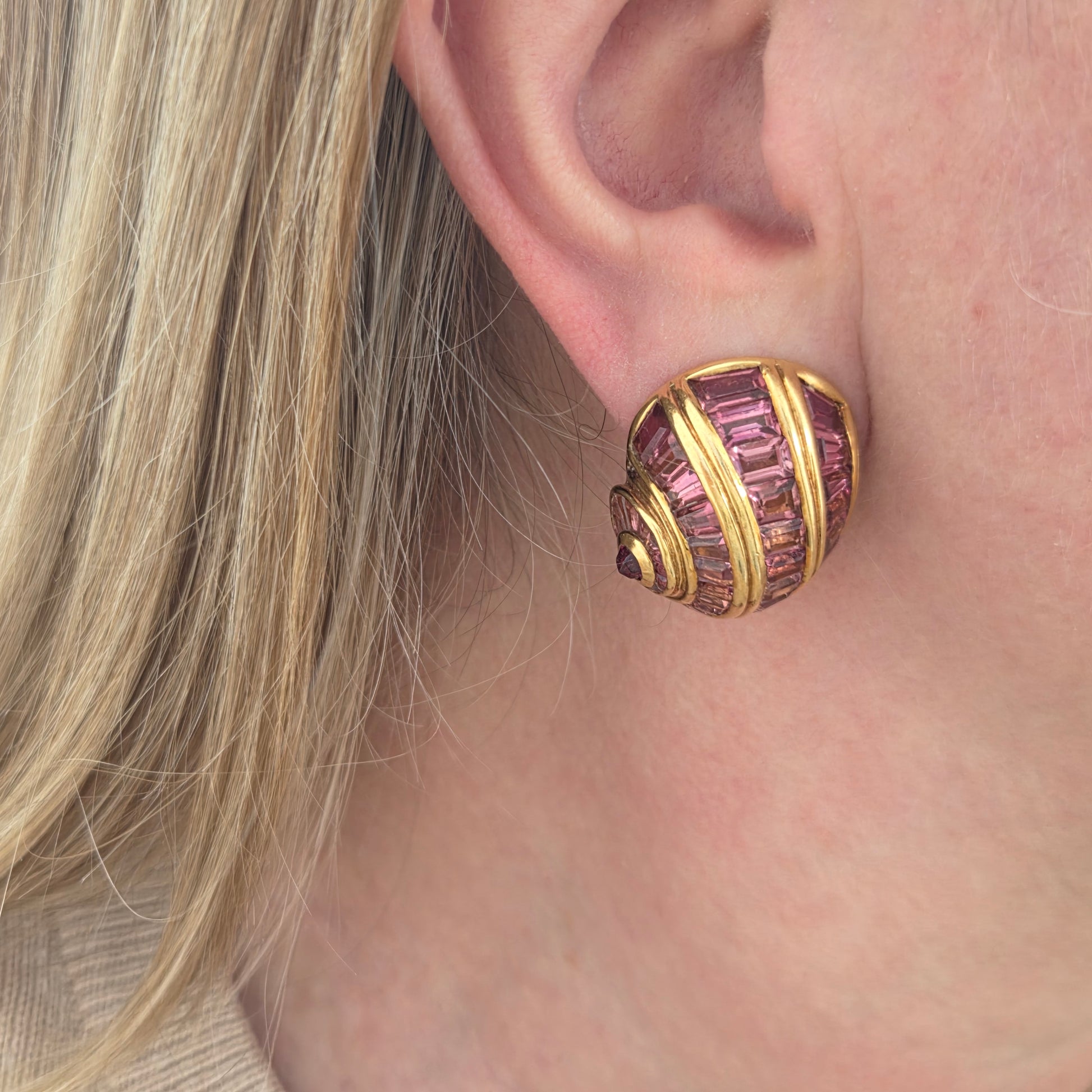 Fochtmann Strandgut Paradise Pink Tourmaline Snail Clip Earrings