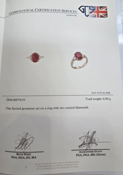 Burma Ruby No Heat 2.60 Carat and Diamond Engagement Ring