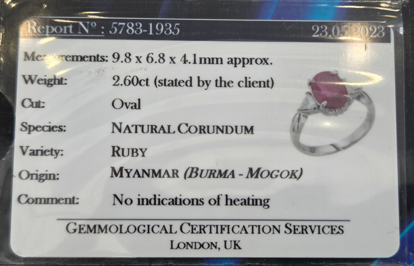 Burma Ruby No Heat 2.60 Carat and Diamond Engagement Ring
