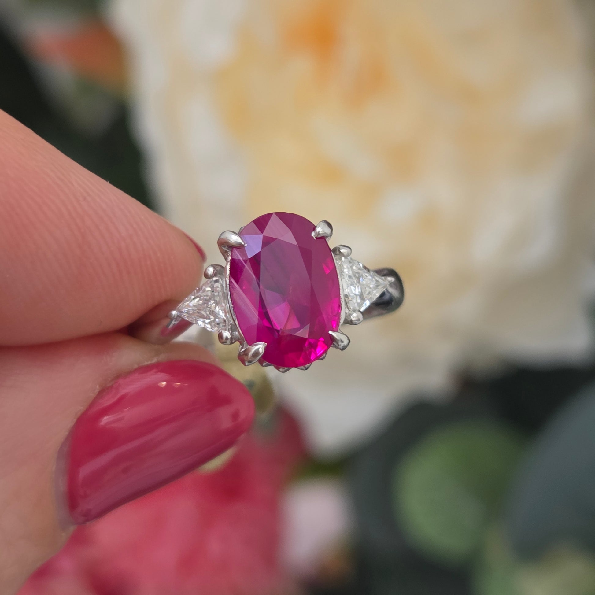 Burma Ruby No Heat 2.60 Carat and Diamond Engagement Ring