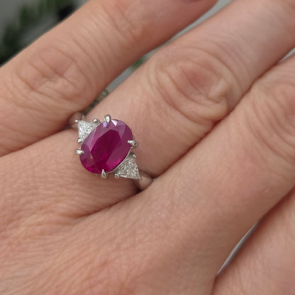 Burma Ruby No Heat 2.60 Carat and Diamond Engagement Ring