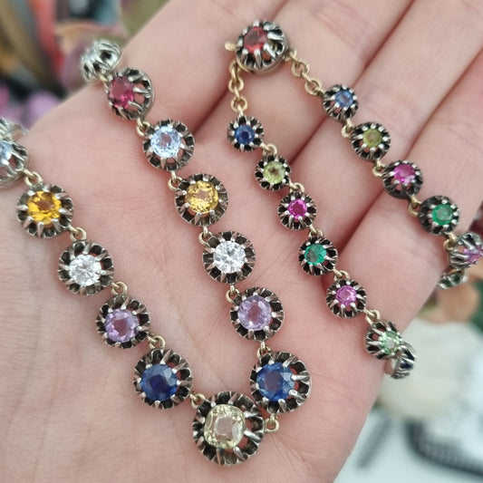 Antique Multi Gemstone Harlequin Riviere Necklace