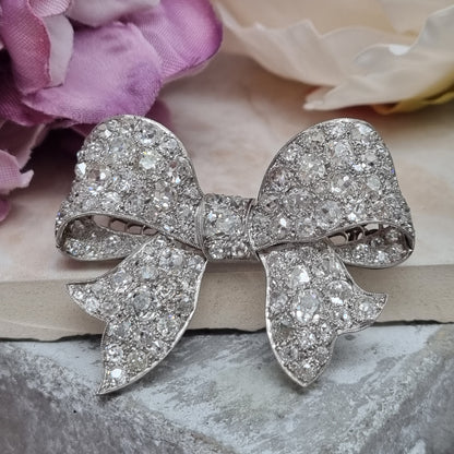 Antique Old Mine Cut Diamond Bow Brooch