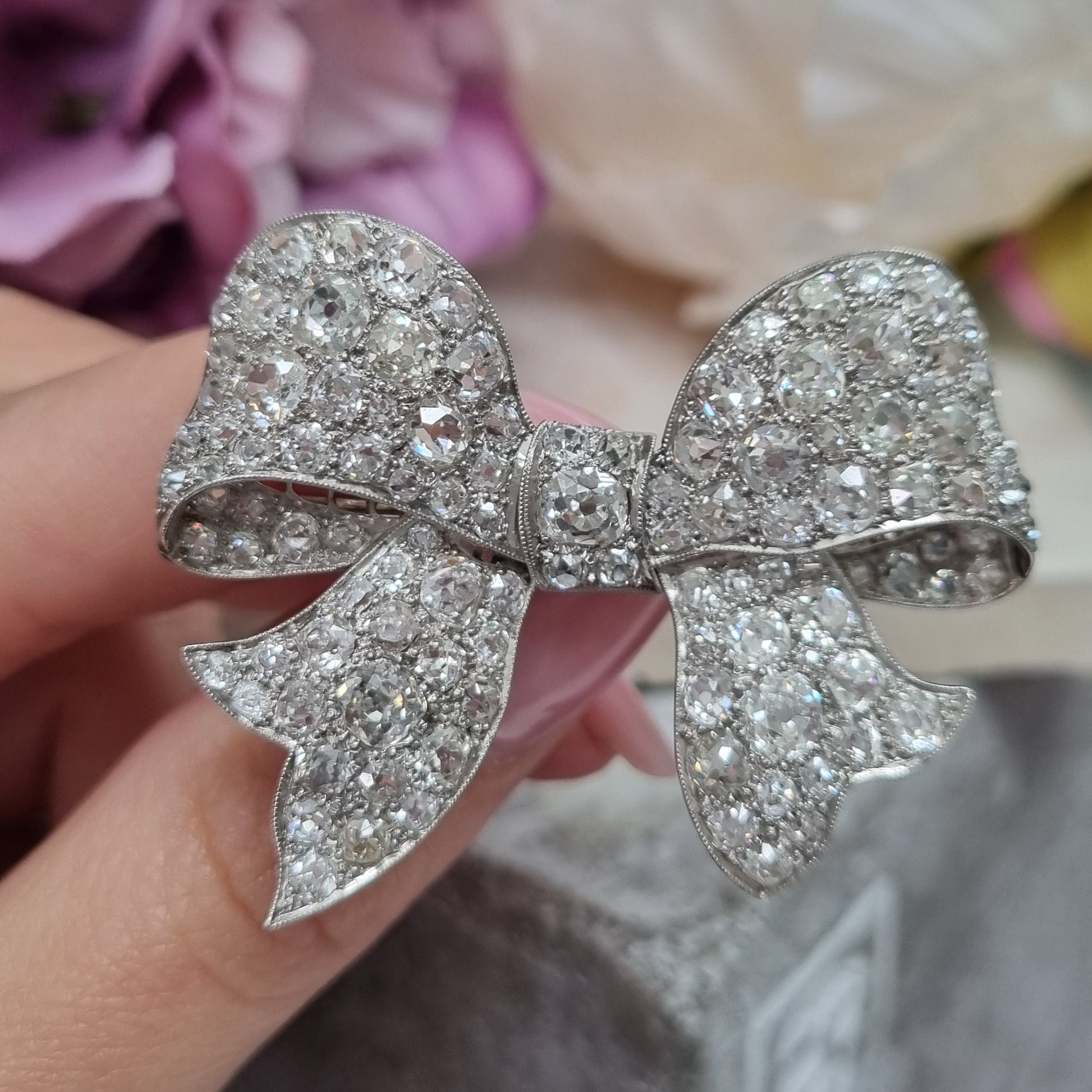 Antique Old Mine Cut Diamond Bow Brooch