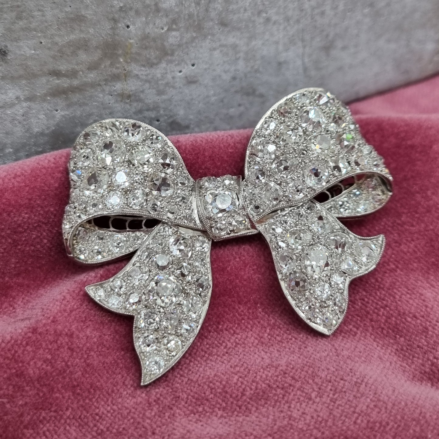 Antique Old Mine Cut Diamond Bow Brooch