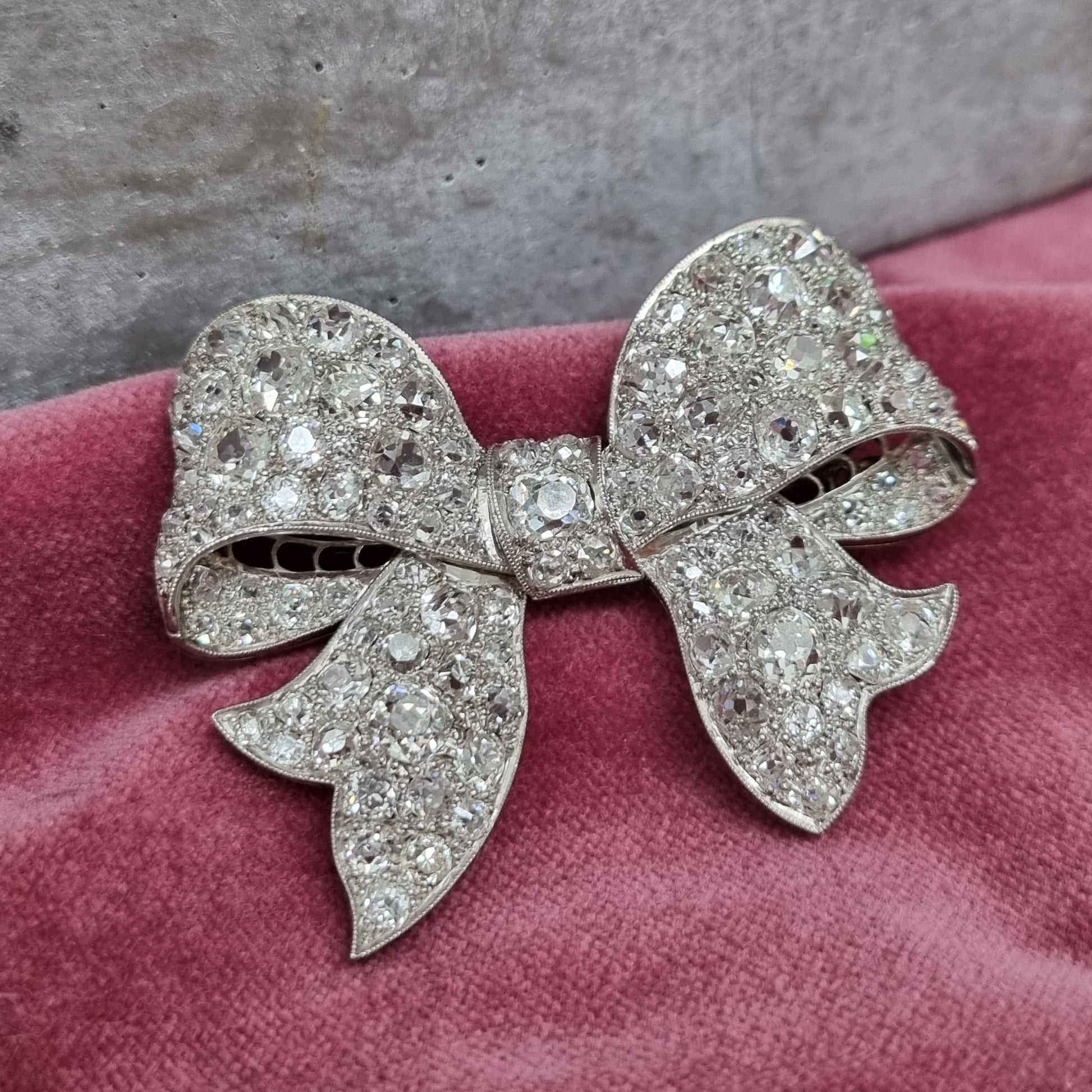 Antique Old Mine Cut Diamond Bow Brooch
