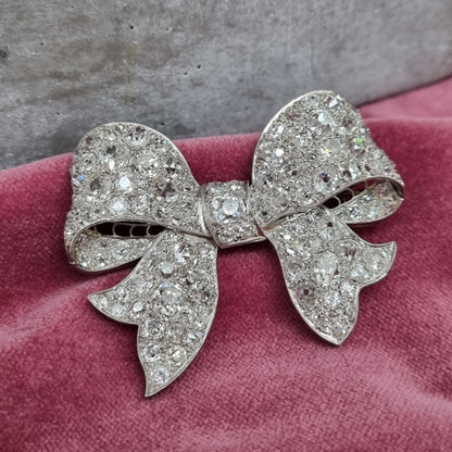 Antique Old Mine Cut Diamond Bow Brooch