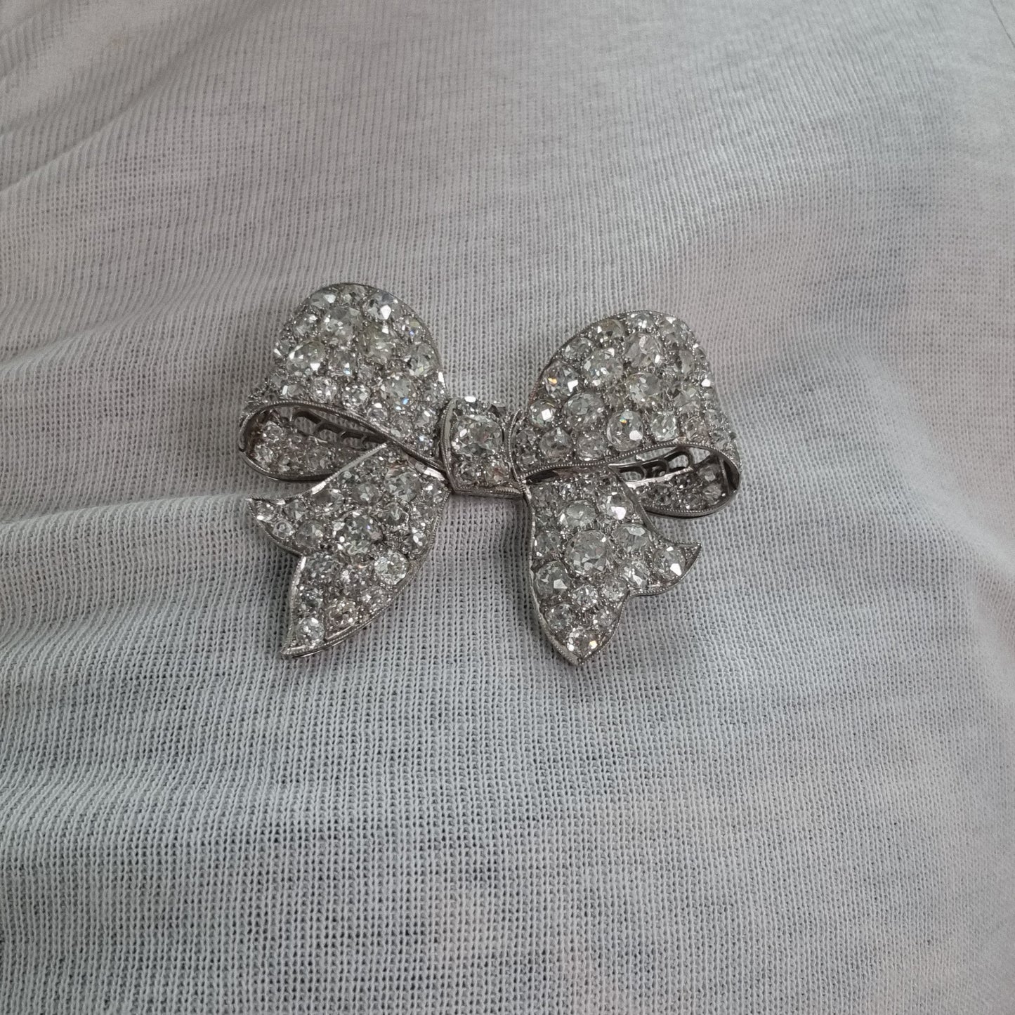 Antique Old Mine Cut Diamond Bow Brooch