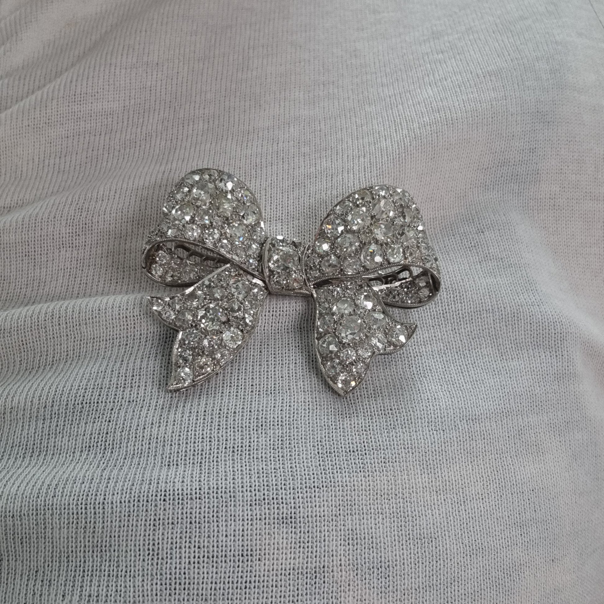 Antique Old Mine Cut Diamond Bow Brooch
