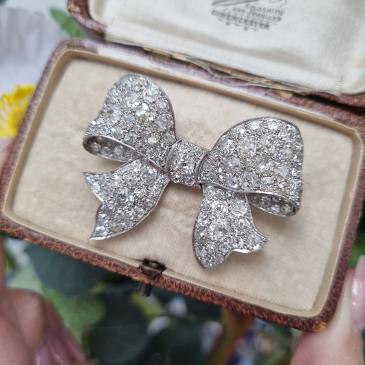 Antique Old Mine Cut Diamond Bow Brooch