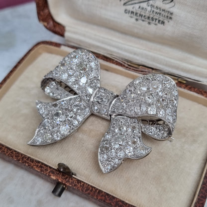 Antique Old Mine Cut Diamond Bow Brooch