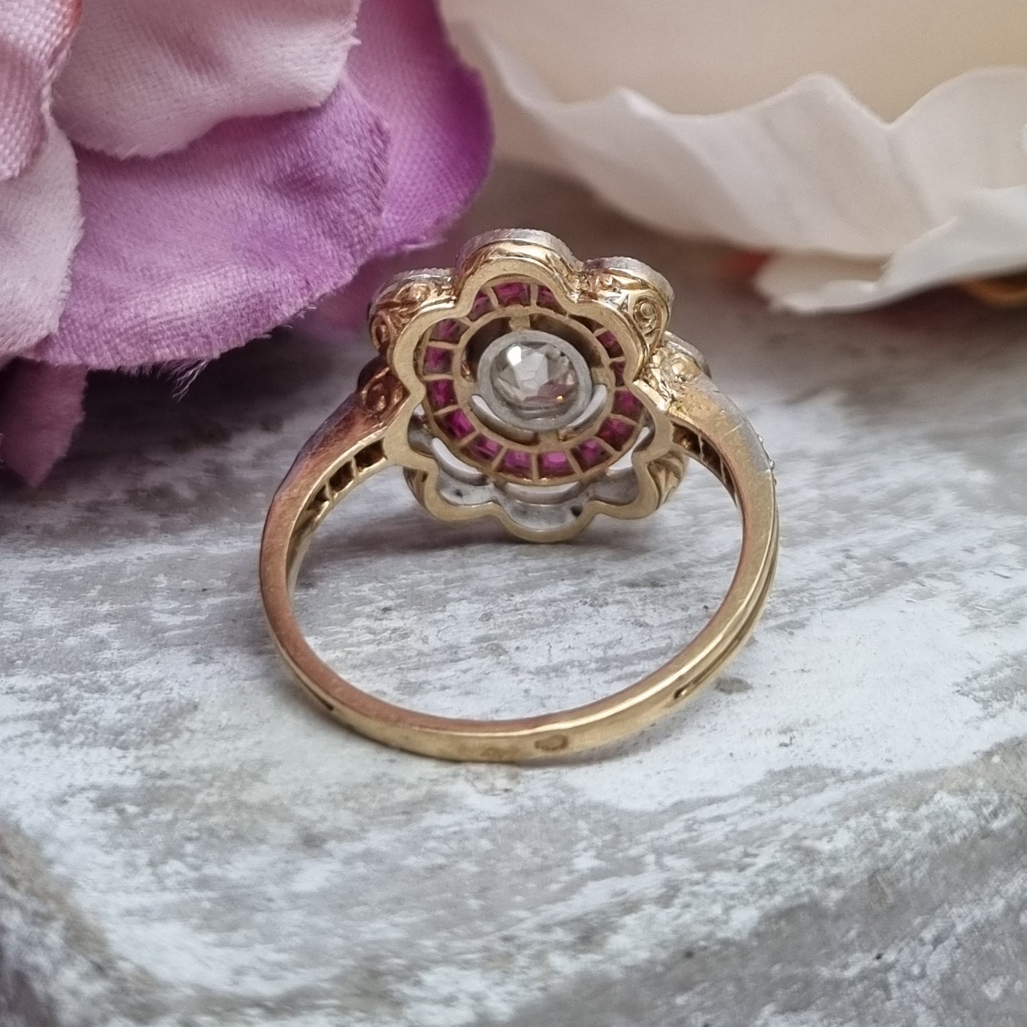 Fine Antique Belle Époque Old-Cut Diamond and Ruby Target Ring