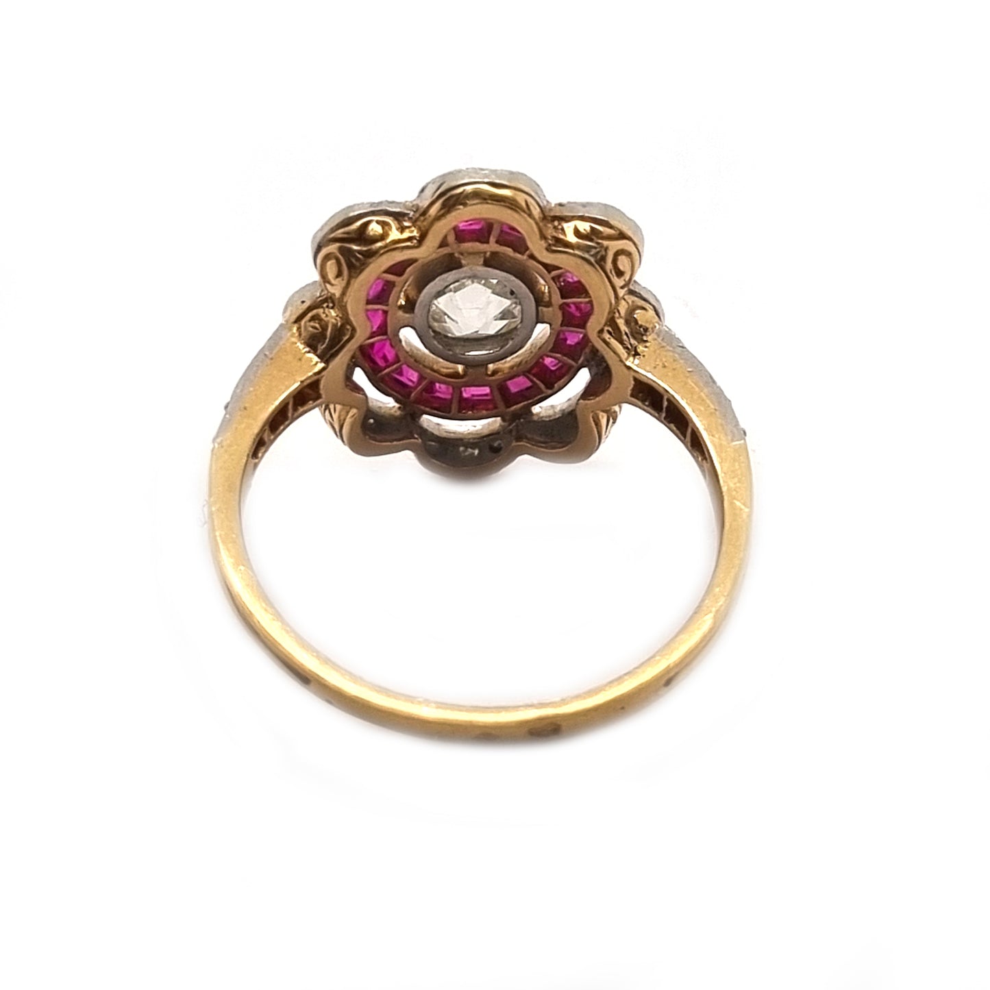 Fine Antique Belle Époque Old-Cut Diamond and Ruby Target Ring