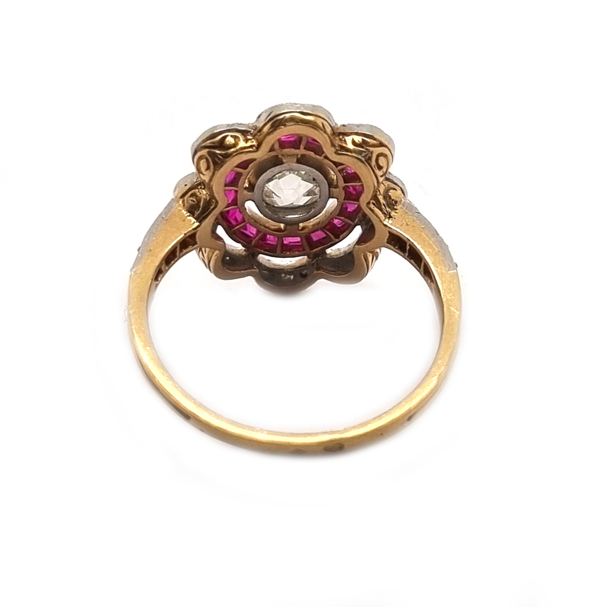 Fine Antique Belle Époque Old-Cut Diamond and Ruby Target Ring