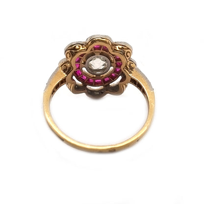 Fine Antique Belle Époque Old-Cut Diamond and Ruby Target Ring