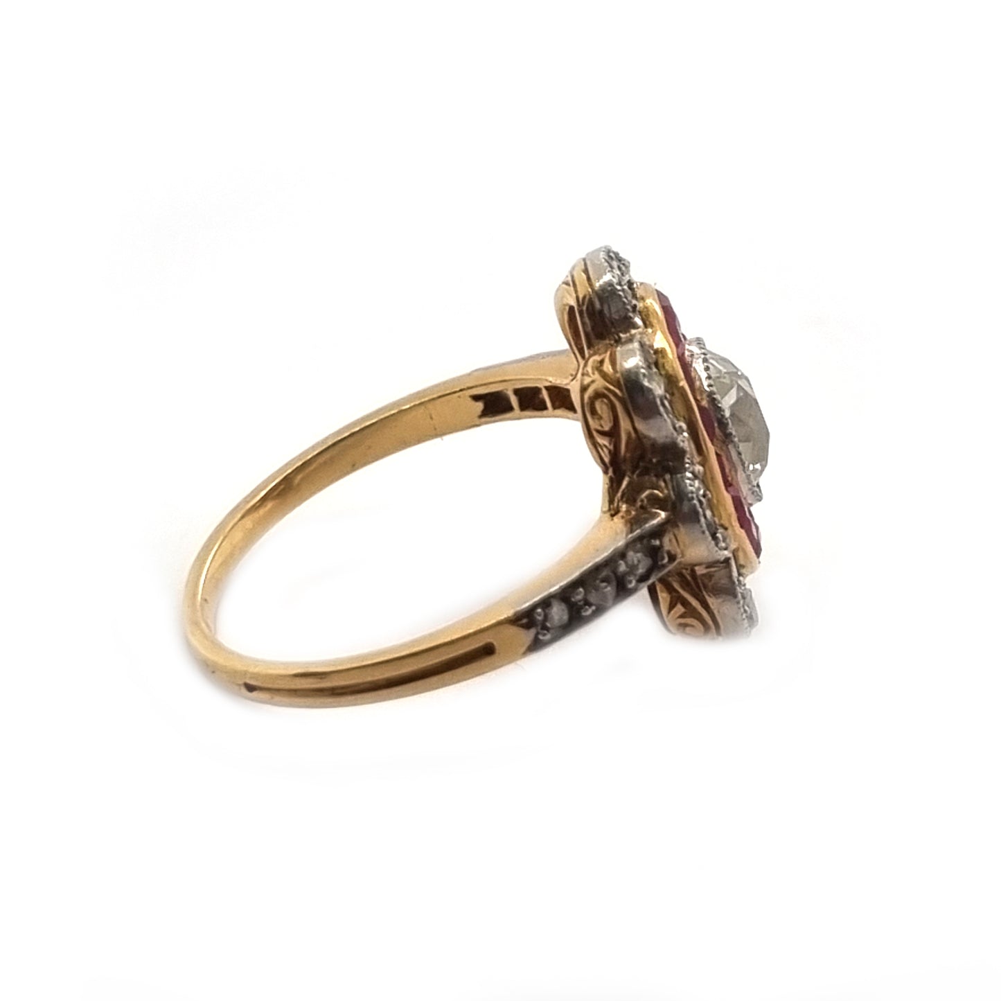 Fine Antique Belle Époque Old-Cut Diamond and Ruby Target Ring