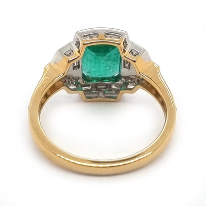 2.25ct Emerald and Diamond Cluster Dress Engagement Ring in 18ct Gold
