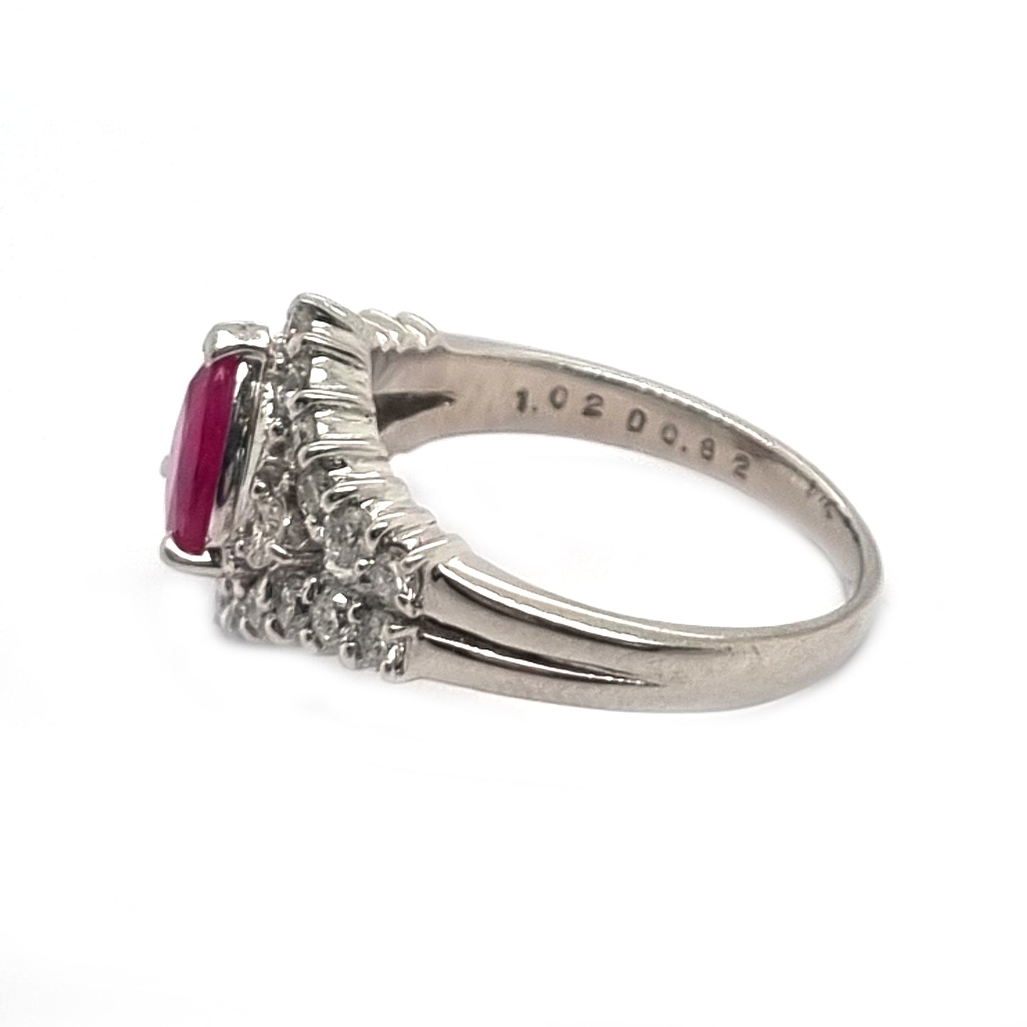 1ct Pear Cut Ruby and Diamond Cluster Engagement Ring in Platinum