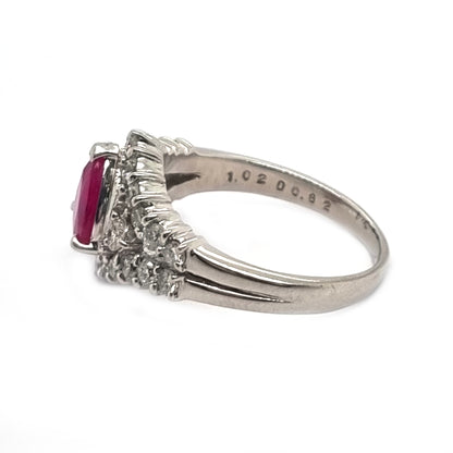 1ct Pear Cut Ruby and Diamond Cluster Engagement Ring in Platinum