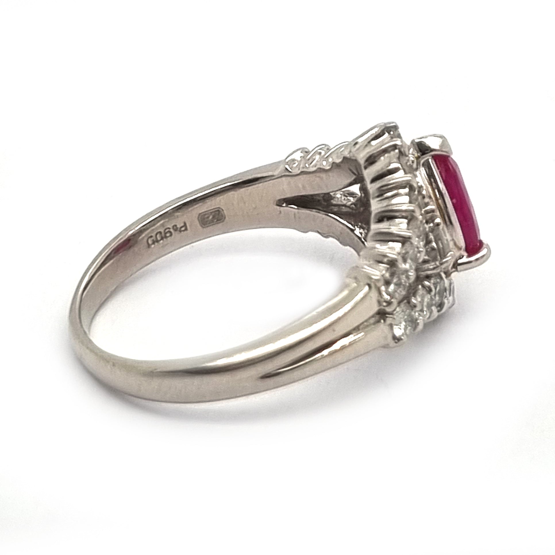 1ct Pear Cut Ruby and Diamond Cluster Engagement Ring in Platinum