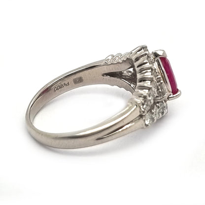 1ct Pear Cut Ruby and Diamond Cluster Engagement Ring in Platinum