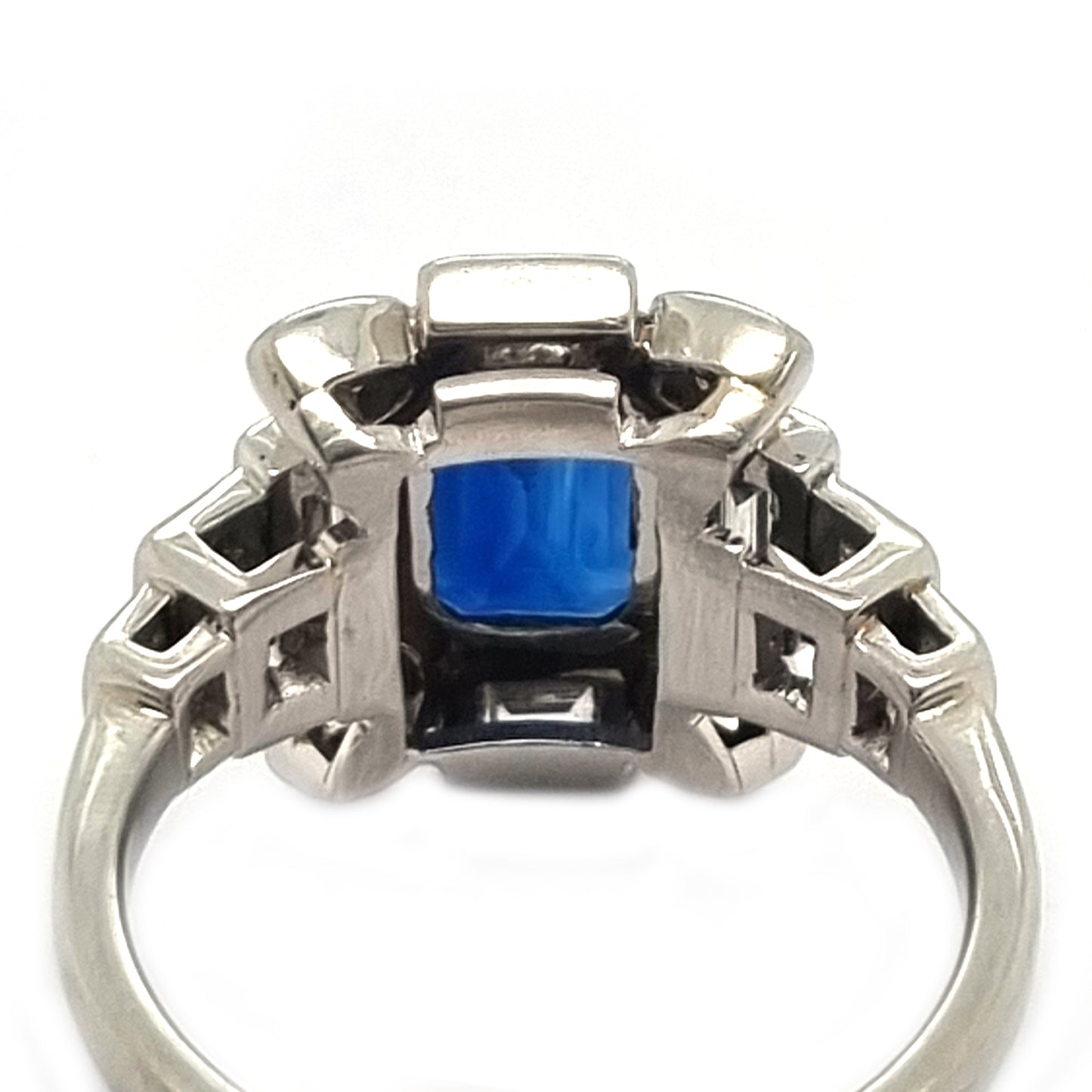 Art Deco Sapphire and Baguette Diamond Cluster Engagement Ring