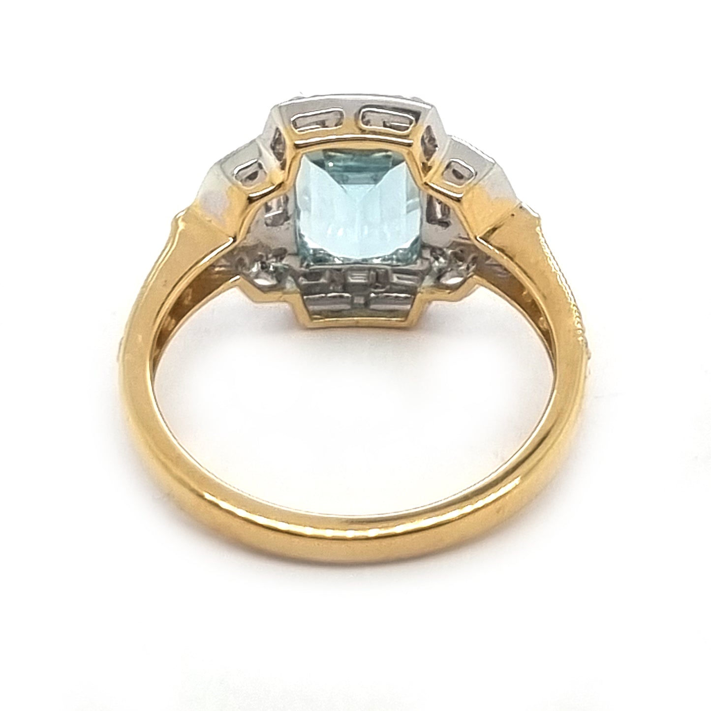 2.34ct Emerald Cut Aquamarine and Diamond Cluster Engagement Ring in 18ct White and Yellow Gold