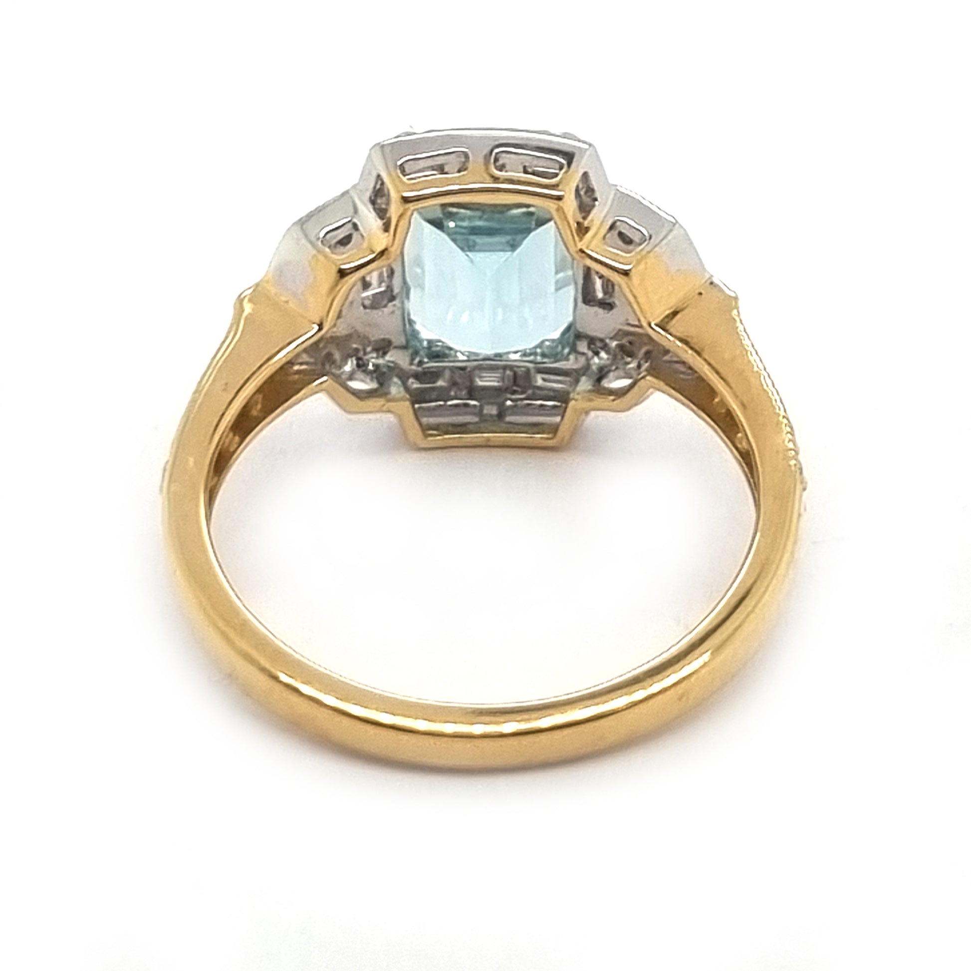 2.34ct Emerald Cut Aquamarine and Diamond Cluster Engagement Ring in 18ct White and Yellow Gold