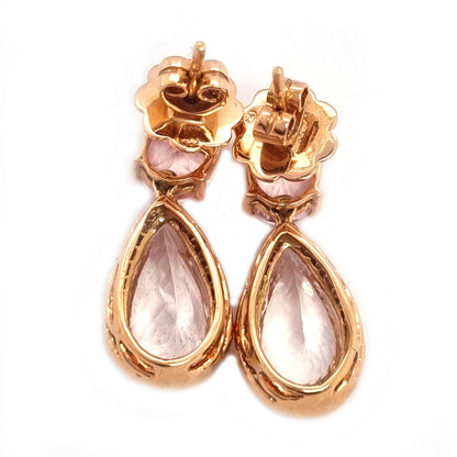 6.98 Pear Cut Morganite and Diamond Cluster Drop Earrings in Rose Gold