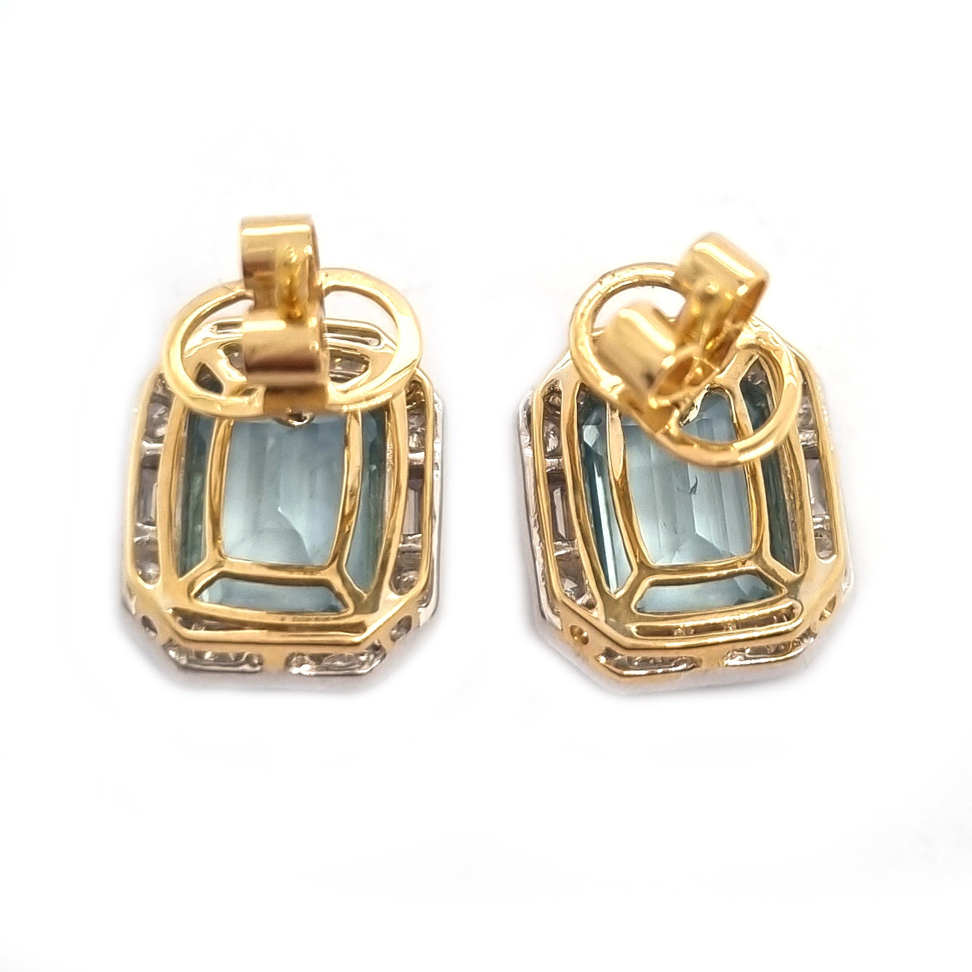 3.18ct Emerald Cut Aquamarine and Diamond Cluster Stud Earrings