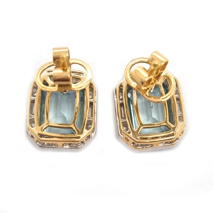 3.18ct Emerald Cut Aquamarine and Diamond Cluster Stud Earrings