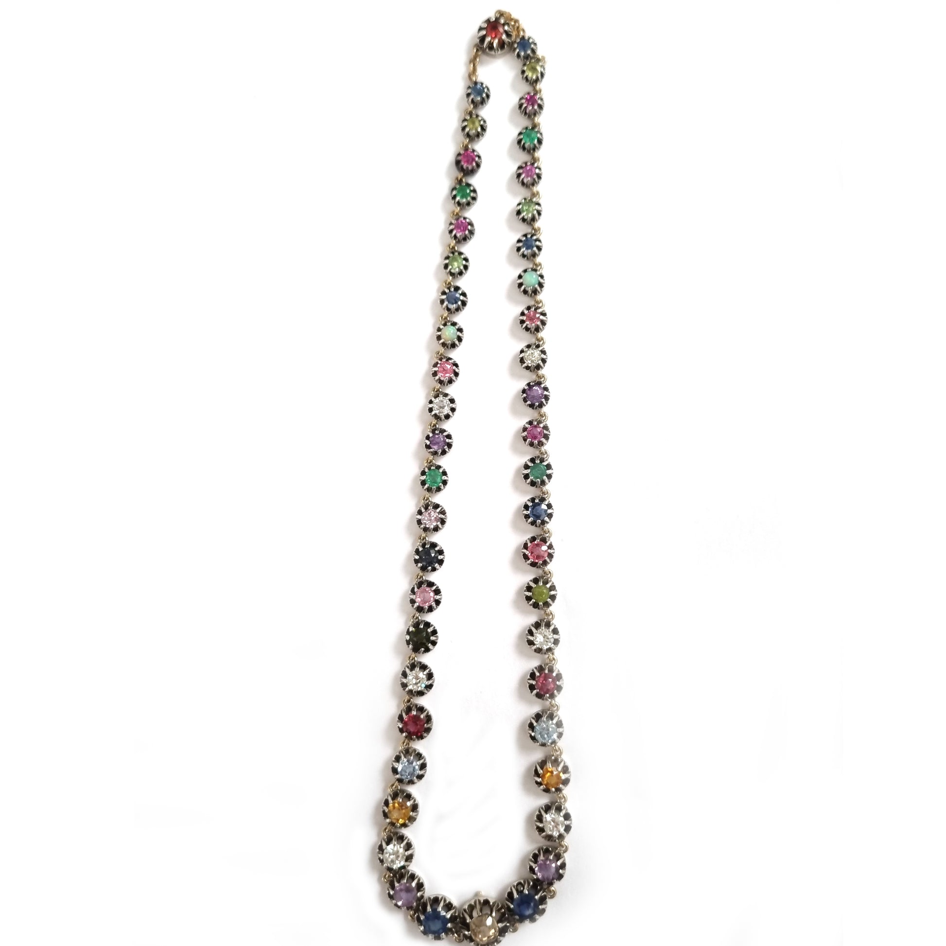 Antique Multi Gemstone Harlequin Riviere Necklace