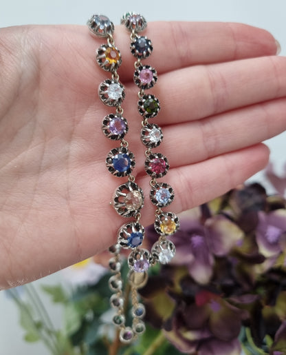 Antique Multi Gemstone Harlequin Riviere Necklace