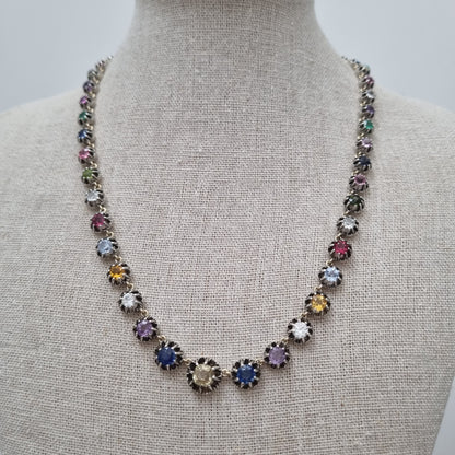Antique Multi Gemstone Harlequin Riviere Necklace