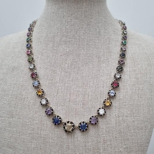 Antique Multi Gemstone Harlequin Riviere Necklace