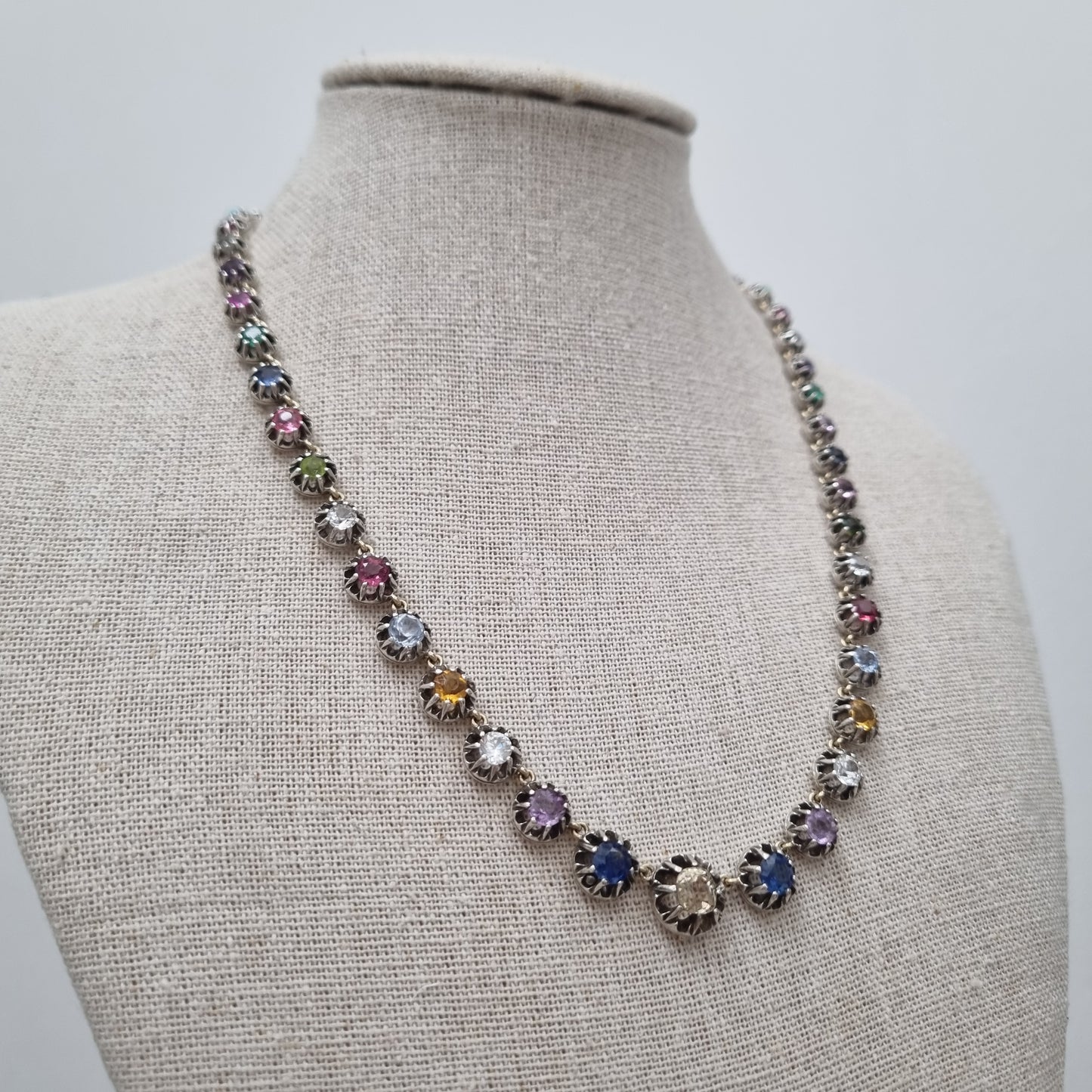 Antique Multi Gemstone Harlequin Riviere Necklace